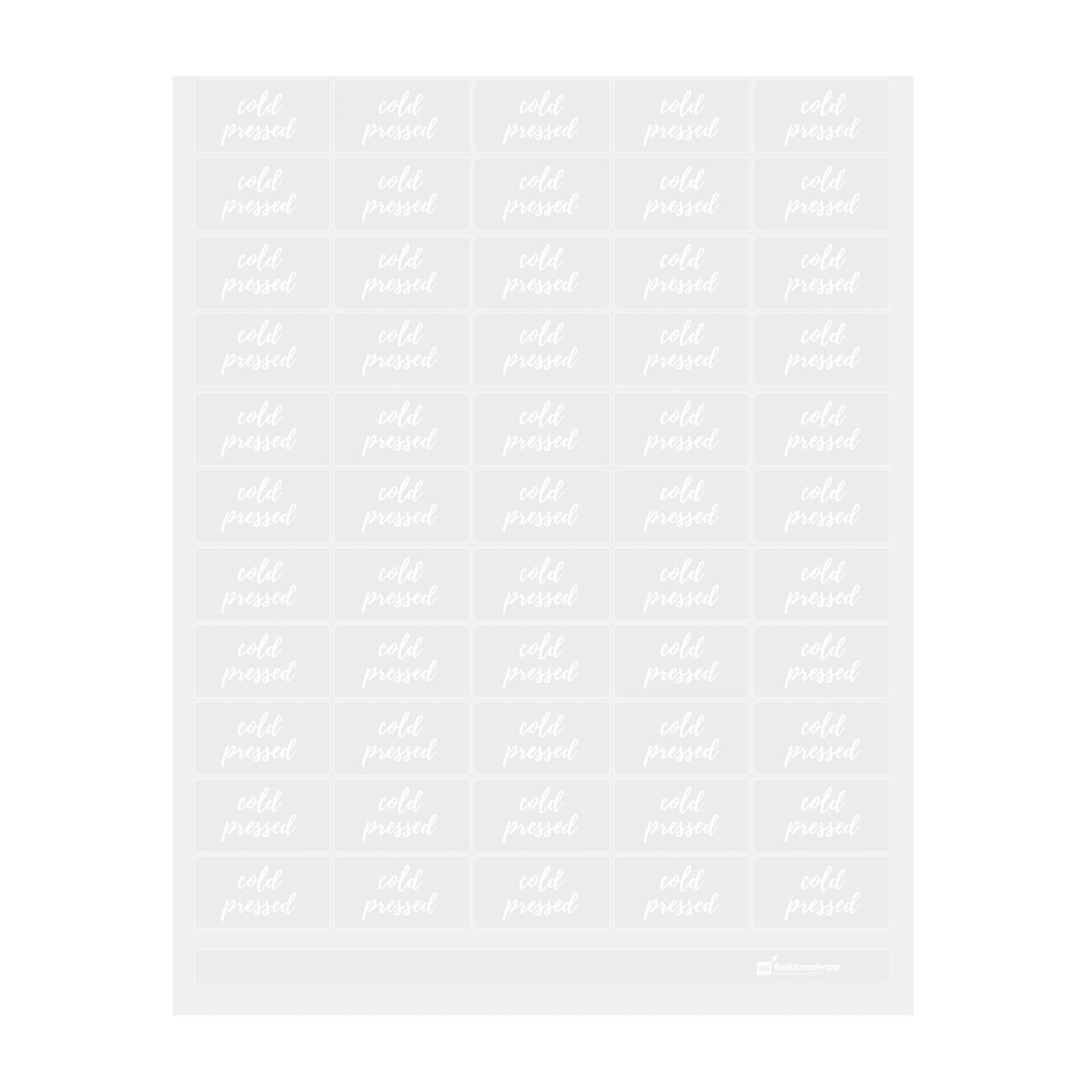 restaurantware Label Tek Plastic Cold Pressed Label - Clear with White Font Water-Resistant - 2" x 1" - 100 count box