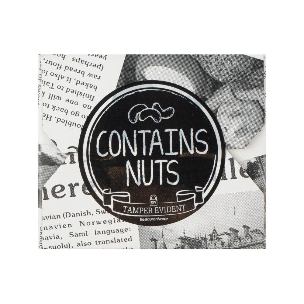 restaurantware Label Tek Plastic Contains Nuts Label - Black with White Font Tamper-Evident - 2" x 2" - 500 count box