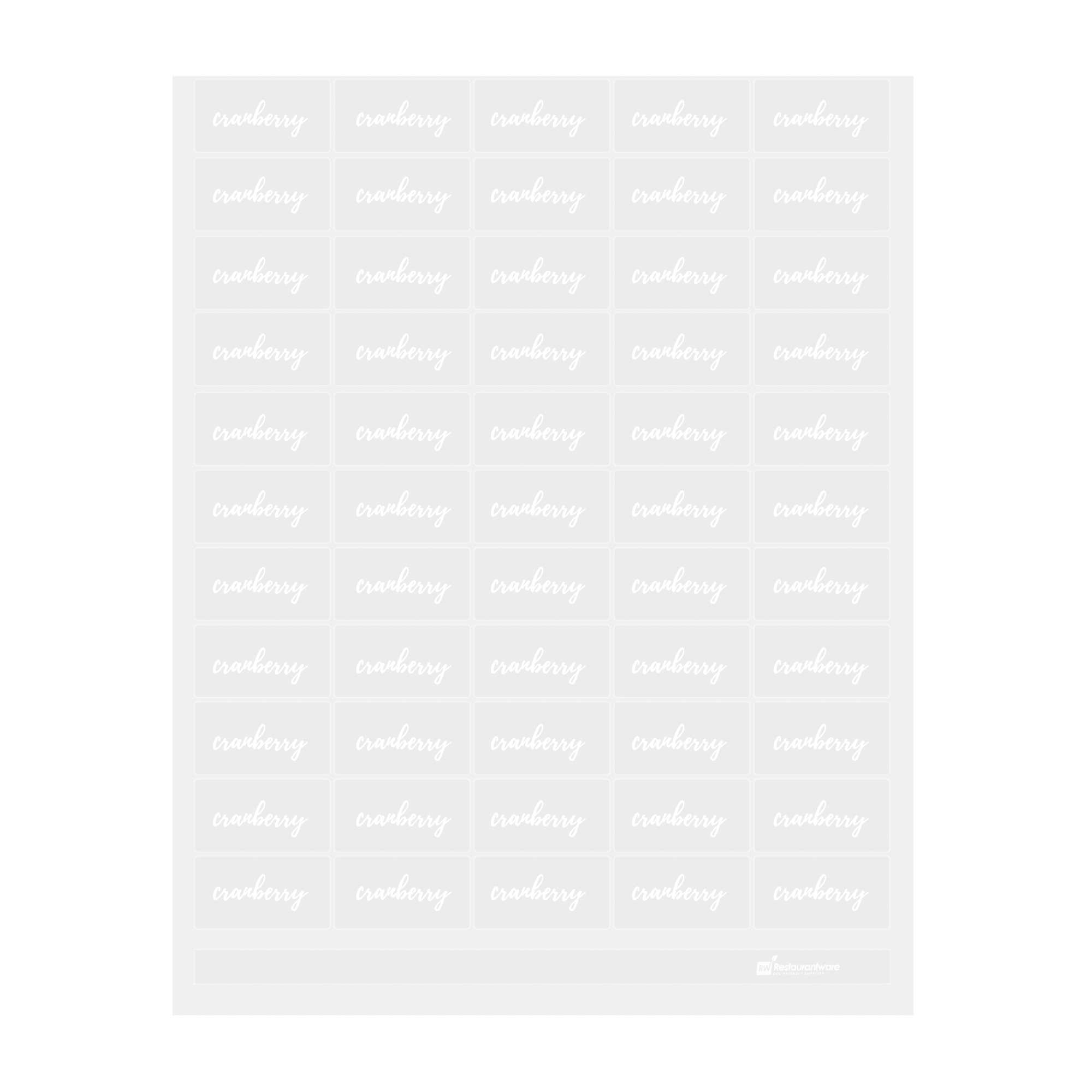 restaurantware Label Tek Plastic Cranberry Label - Clear with White Font Water-Resistant - 2" x 1" - 100 count box