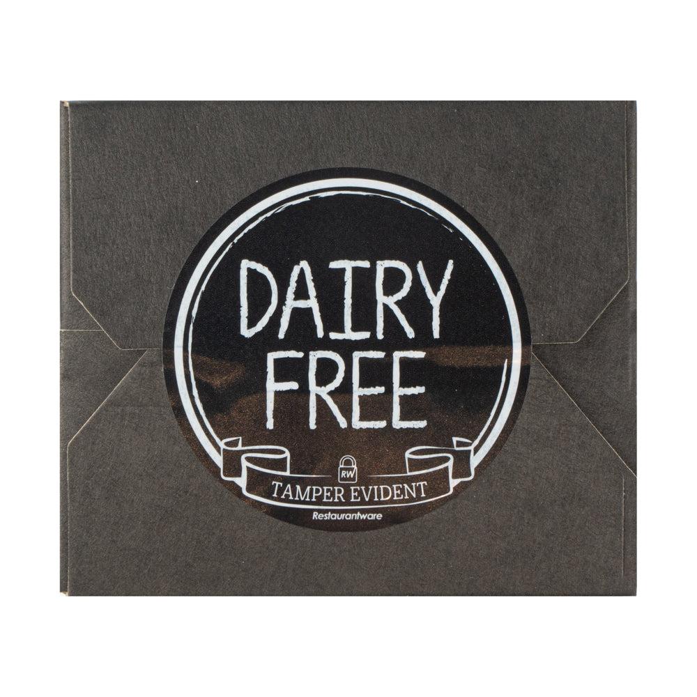 restaurantware Label Tek Plastic Dairy Free Label - Black with White Font Tamper-Evident - 2" x 2" - 500 count box