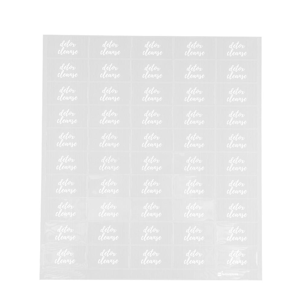 restaurantware Label Tek Plastic Detox Cleanse Label - Clear with White Font Water-Resistant - 2" x 1" - 100 count box