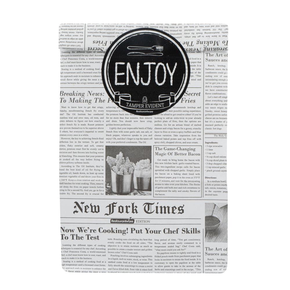 restaurantware Label Tek Plastic Enjoy Label - Black with White Font Tamper-Evident - 2" x 2" - 500 count box