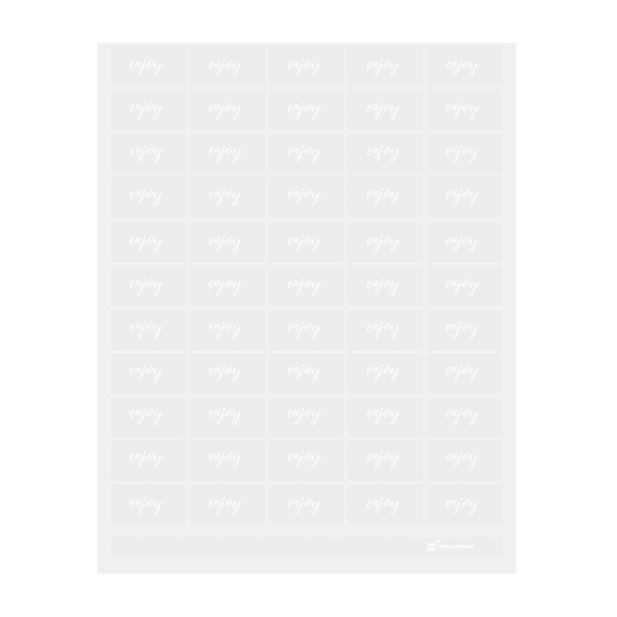 restaurantware Label Tek Plastic Enjoy Label - Clear with White Font Water-Resistant - 2" x 1" - 100 count box
