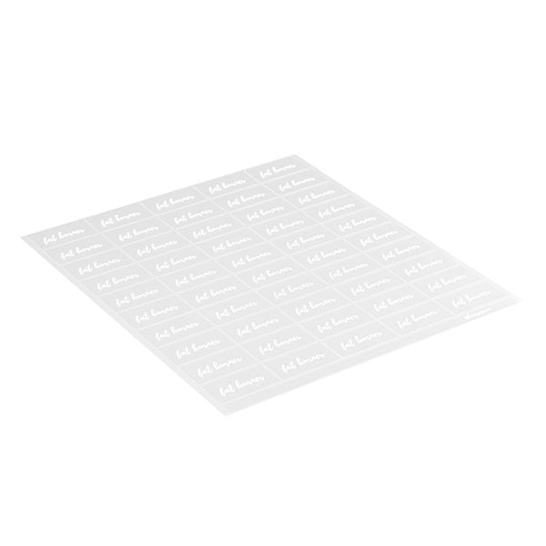 Restaurantware Label Tek Plastic Fat Burner Label - Clear With White Font Water-Resistant - 2" X 1" - 100 Count Box