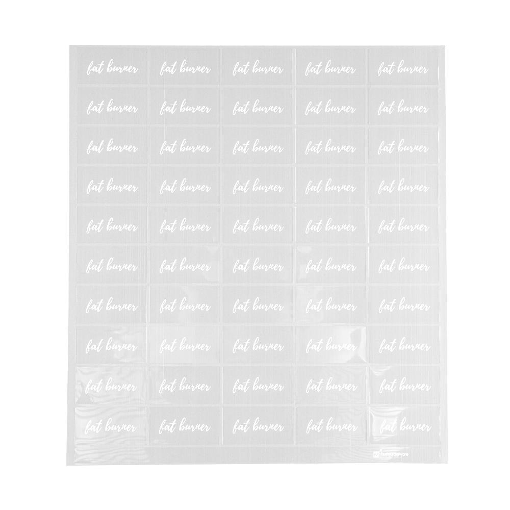 restaurantware Label Tek Plastic Fat Burner Label - Clear with White Font Water-Resistant - 2" x 1" - 100 count box