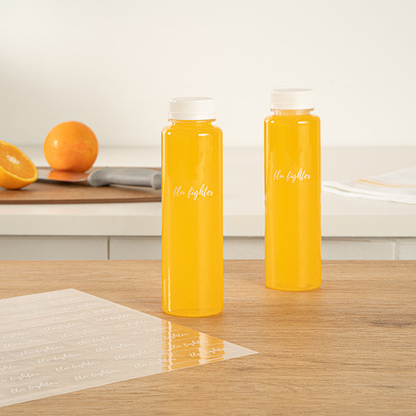 Restaurantware Label Tek Plastic Flu Fighter Label - Clear With White Font Water-Resistant - 2" X 1" - 100 Count Box