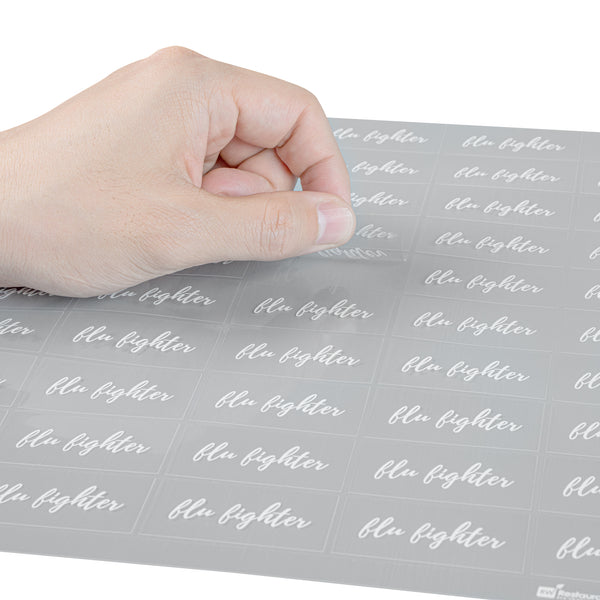 Restaurantware Label Tek Plastic Flu Fighter Label - Clear With White Font Water-Resistant - 2" X 1" - 100 Count Box