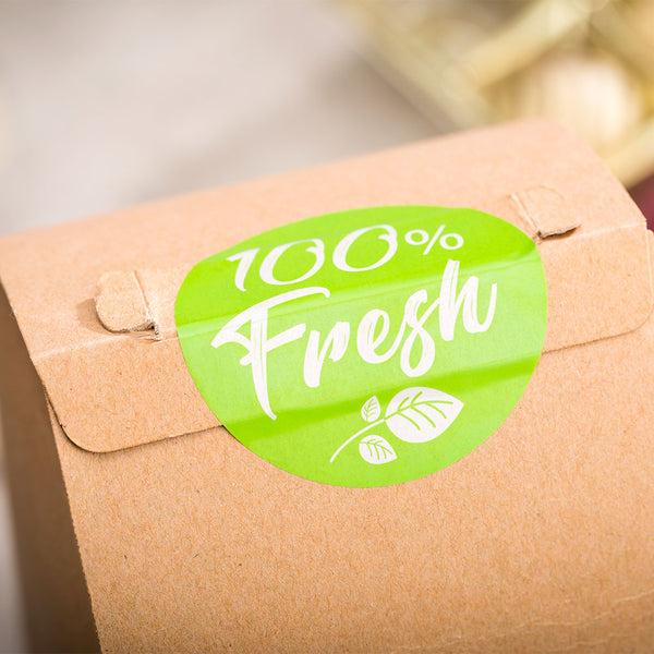 Restaurantware Label Tek Plastic Fresh Label - Green With White Font Tamper-Evident - 2" X 2" - 500 Count Box