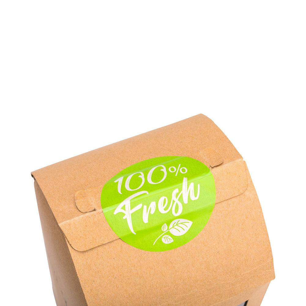 restaurantware Label Tek Plastic Fresh Label - Green with White Font Tamper-Evident - 2" x 2" - 500 count box