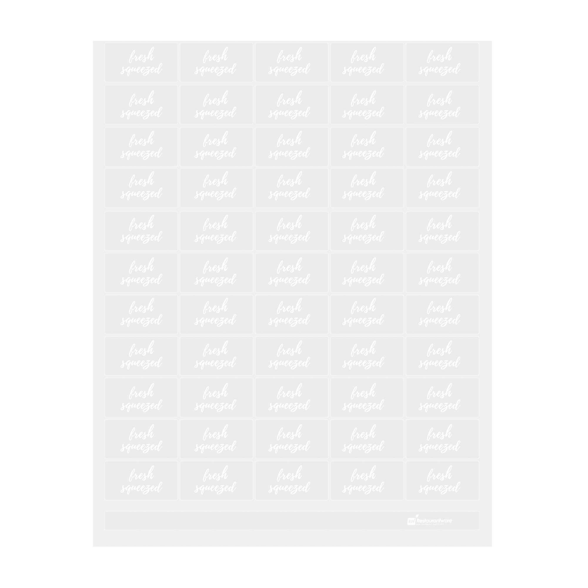 restaurantware Label Tek Plastic Fresh Squeezed Label - Clear with White Font Water-Resistant - 2" x 1" - 100 count box
