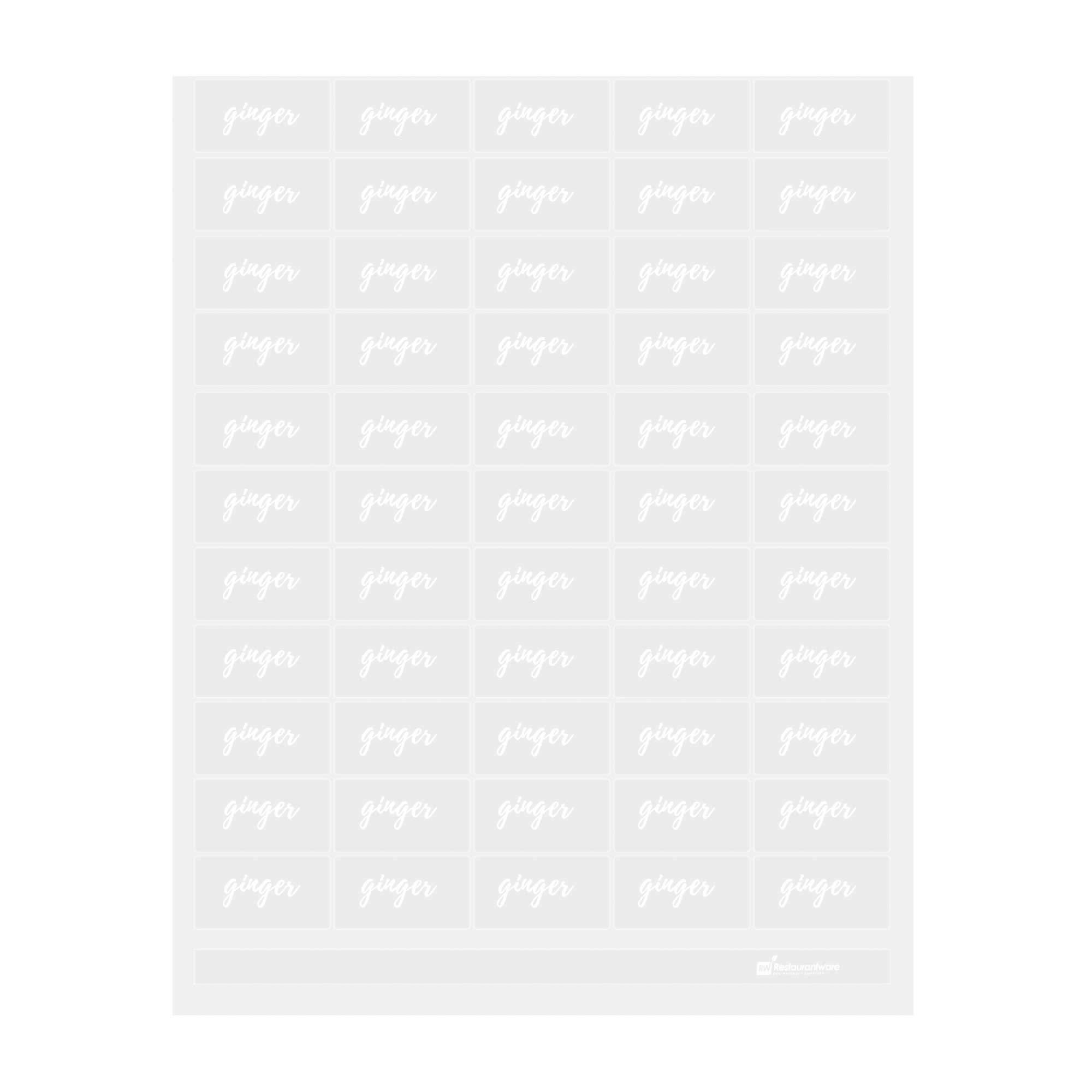 restaurantware Label Tek Plastic Ginger Label - Clear with White Font Water-Resistant - 2" x 1" - 100 count box