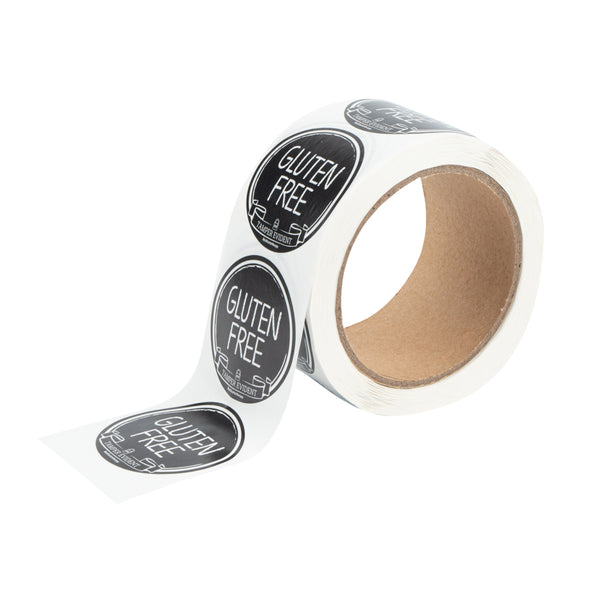 Restaurantware Label Tek Plastic Gluten Free Label - Black With White Font Tamper-Evident - 2" X 2" - 500 Count Box