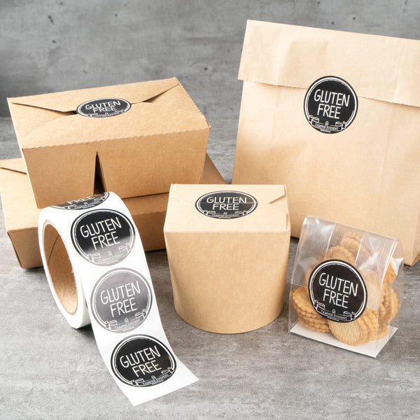 Restaurantware Label Tek Plastic Gluten Free Label - Black With White Font Tamper-Evident - 2" X 2" - 500 Count Box