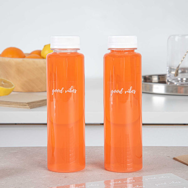 Restaurantware Label Tek Plastic Good Vibes Label - Clear With White Font Water-Resistant - 2" X 1" - 100 Count Box