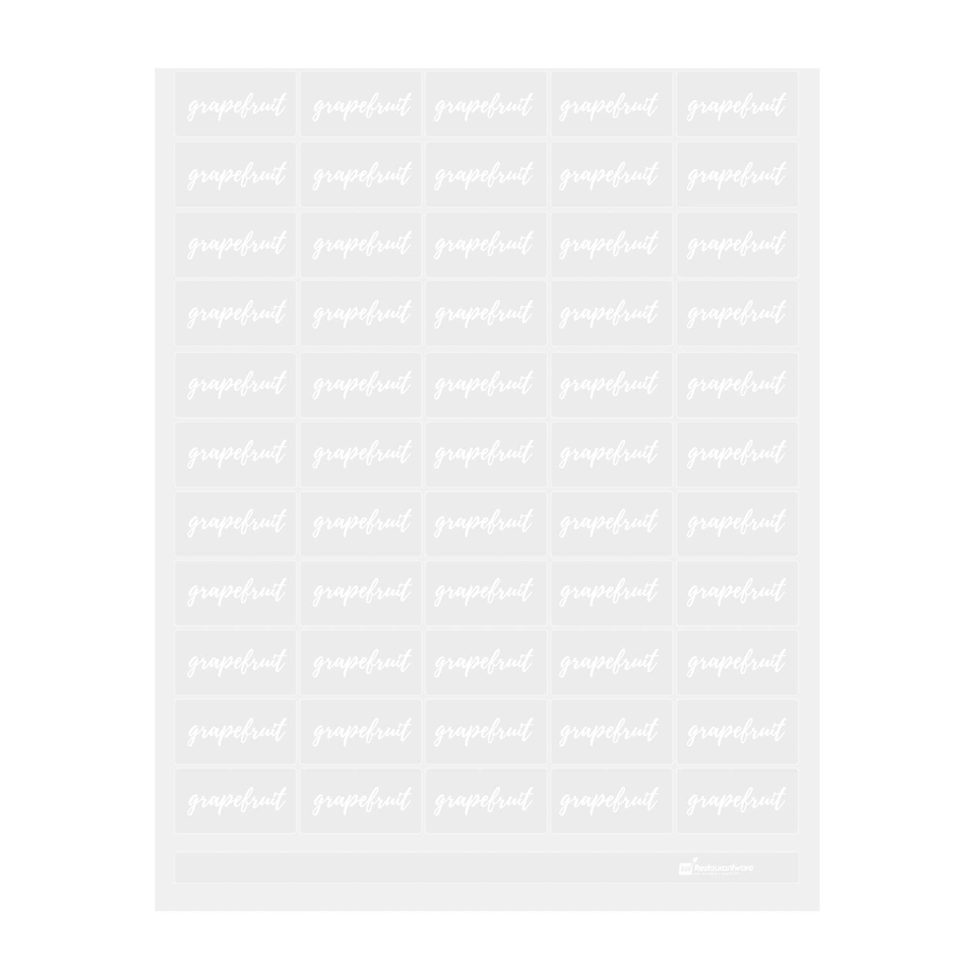 restaurantware Label Tek Plastic Grapefruit Label - Clear with White Font Water-Resistant - 2" x 1" - 100 count box