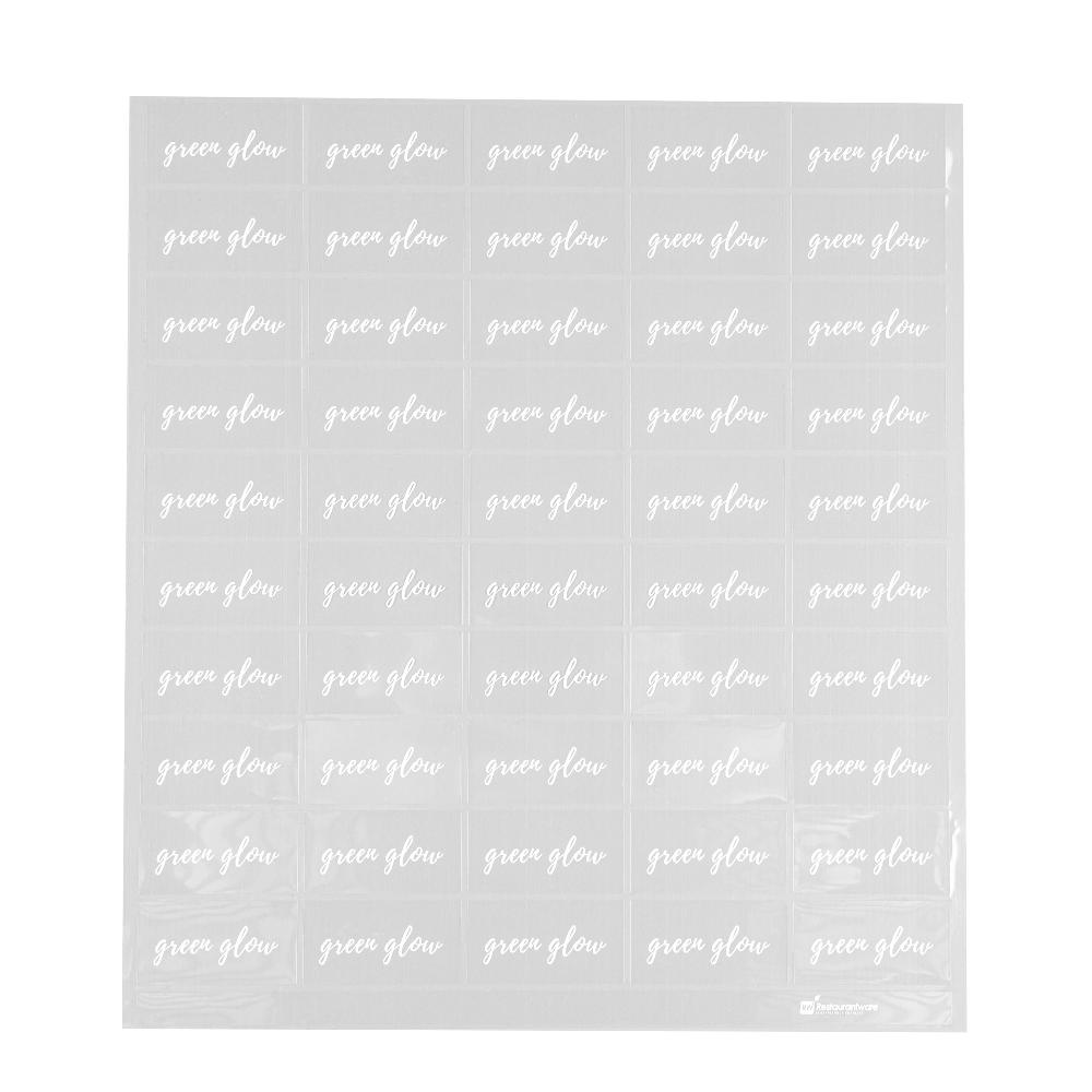 restaurantware Label Tek Plastic Green Glow Label - Clear with White Font Water-Resistant - 2" x 1" - 100 count box