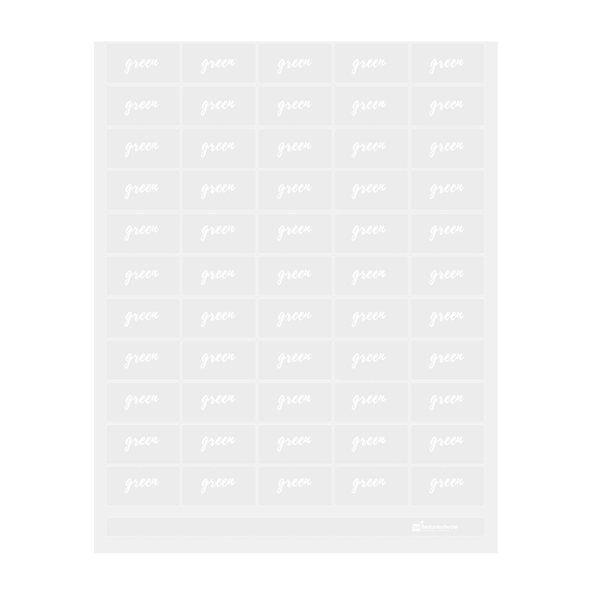 restaurantware Label Tek Plastic Green Label - Clear with White Font Water-Resistant - 2" x 1" - 100 count box
