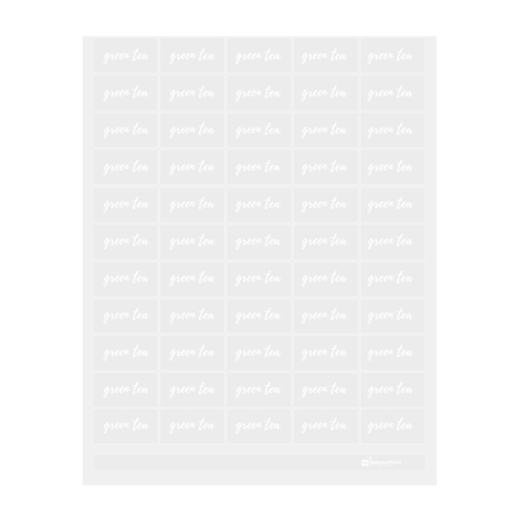 restaurantware Label Tek Plastic Green Tea Label - Clear with White Font Water-Resistant - 2" x 1" - 100 count box
