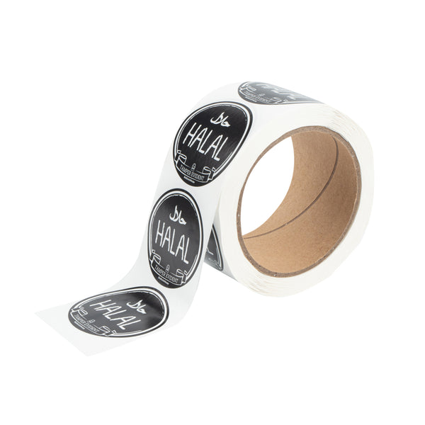 Restaurantware Label Tek Plastic Halal Label - Black With White Font Tamper-Evident - 2" X 2" - 500 Count Box