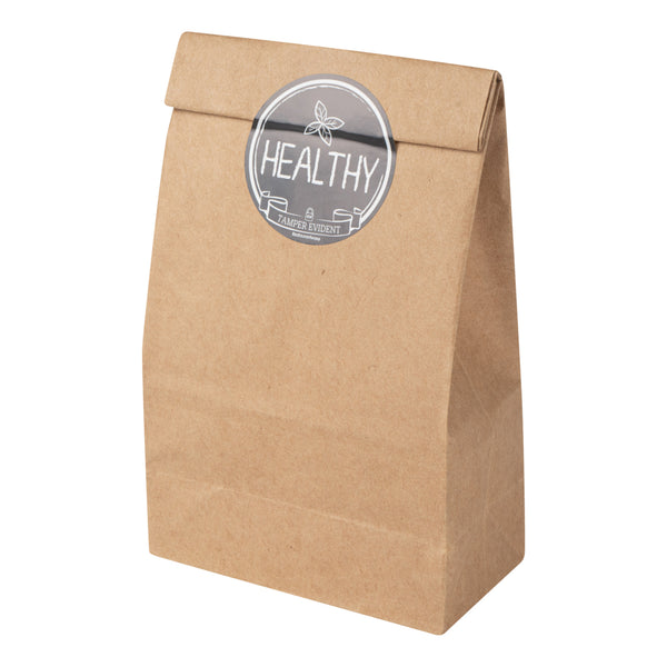 Restaurantware Label Tek Plastic Healthy Label - Black With White Font Tamper-Evident - 2" X 2" - 500 Count Box