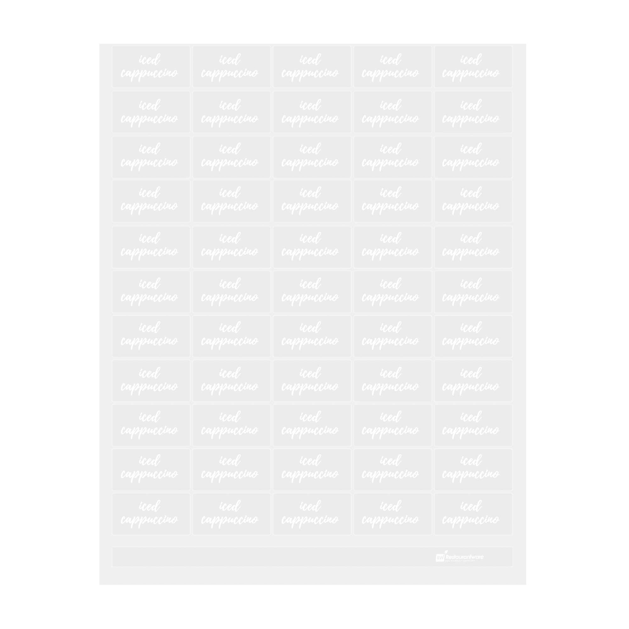 restaurantware Label Tek Plastic Iced Cappuccino Label - Clear with White Font Water-Resistant - 2" x 1" - 100 count box