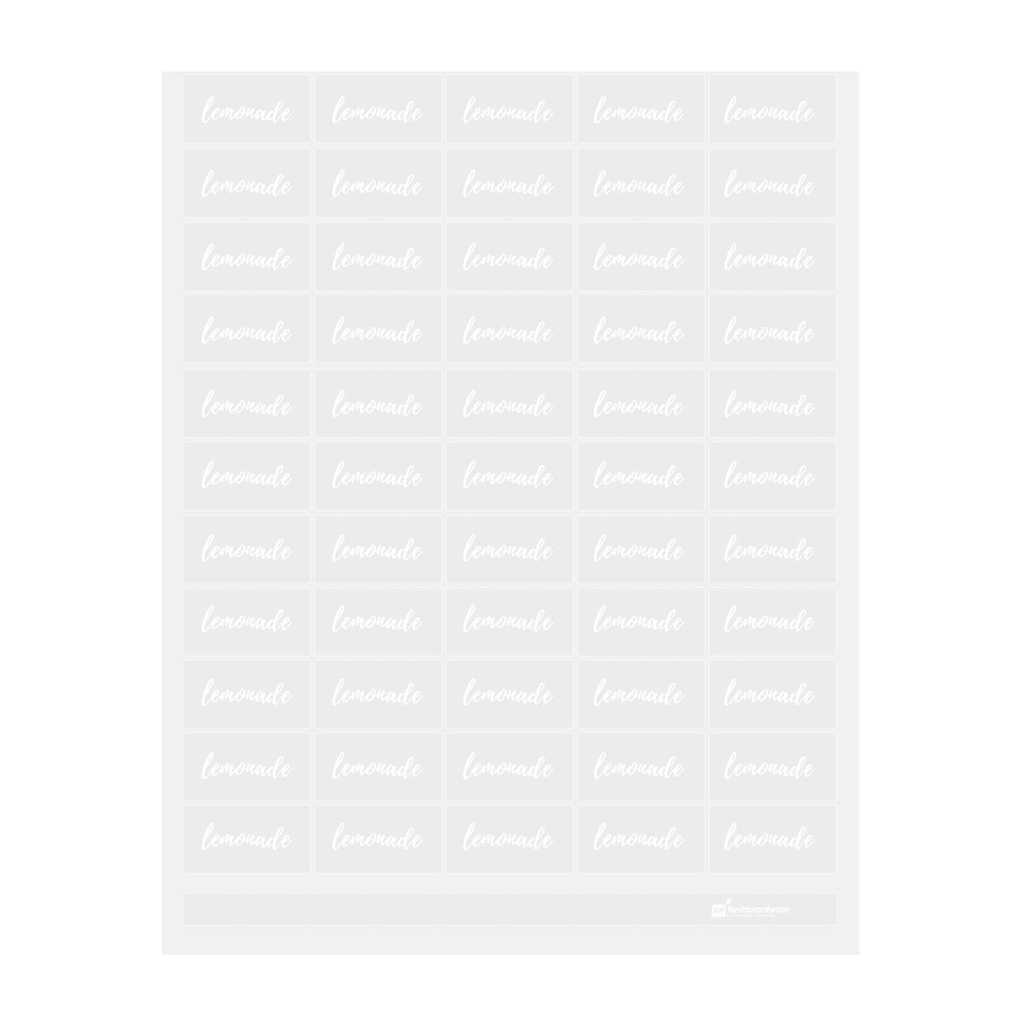 restaurantware Label Tek Plastic Lemonade Label - Clear with White Font Water-Resistant - 2" x 1" - 100 count box