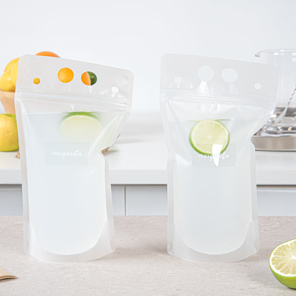 Restaurantware Label Tek Plastic Margarita Label - Clear With White Font Water-Resistant - 2" X 1" - 100 Count Box