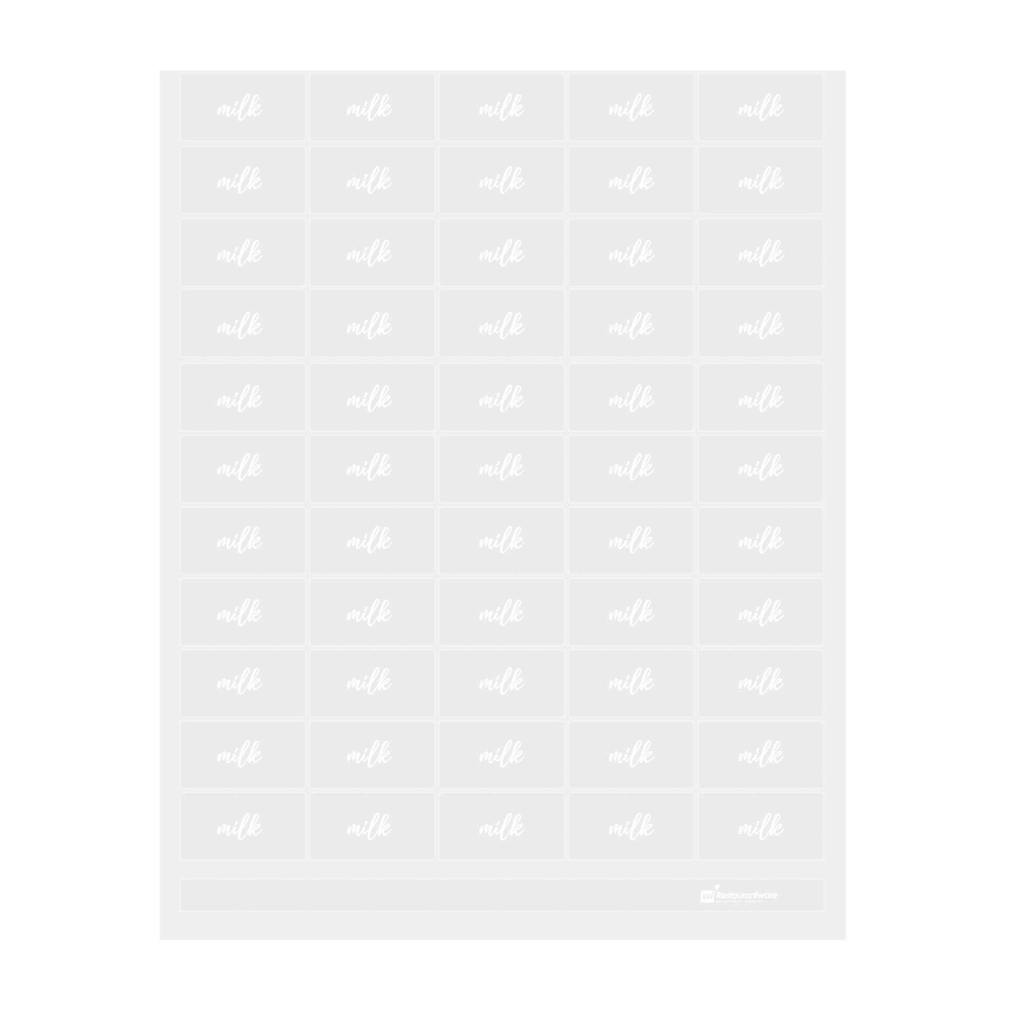 restaurantware Label Tek Plastic Milk Label - Clear with White Font Water-Resistant - 2" x 1" - 100 count box