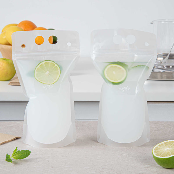 Restaurantware Label Tek Plastic Mojito Label - Clear With White Font Water-Resistant - 2" X 1" - 100 Count Box