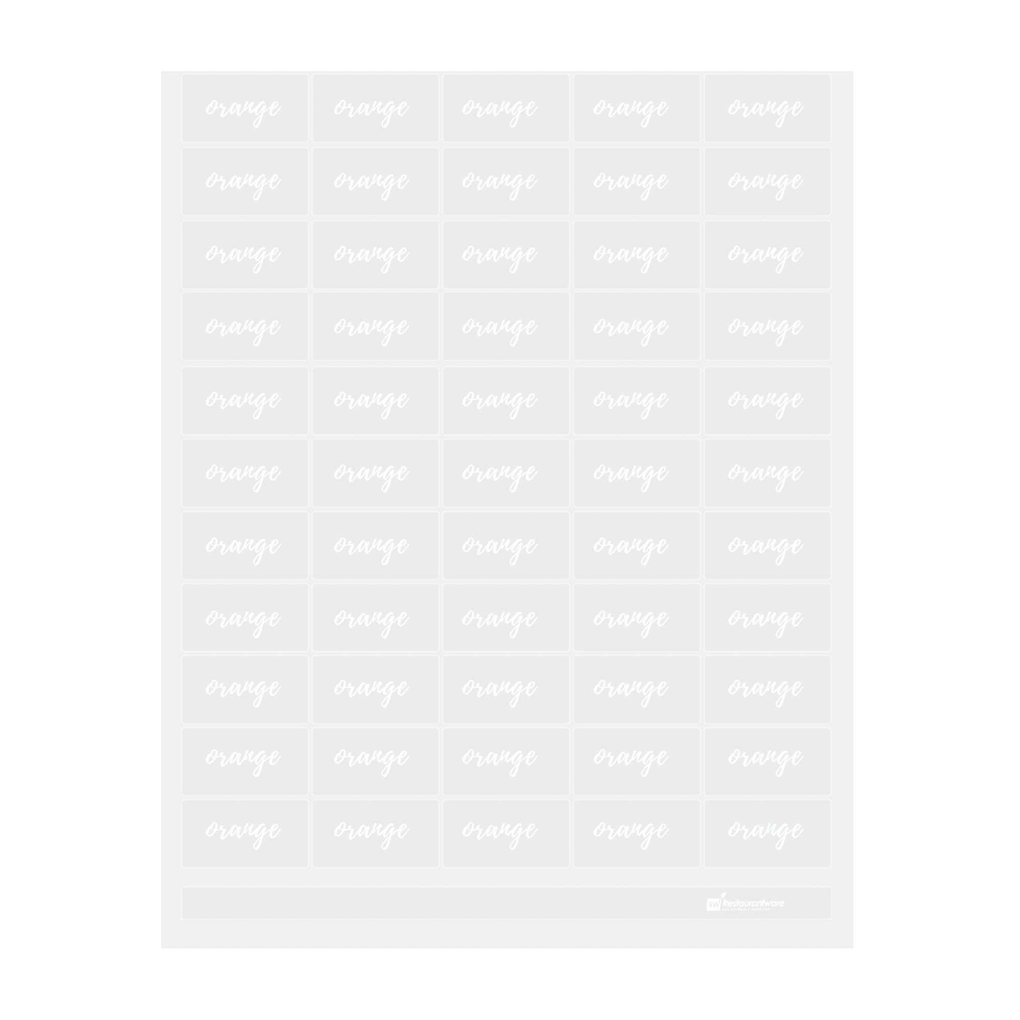 restaurantware Label Tek Plastic Orange Label - Clear with White Font Water-Resistant - 2" x 1" - 100 count box