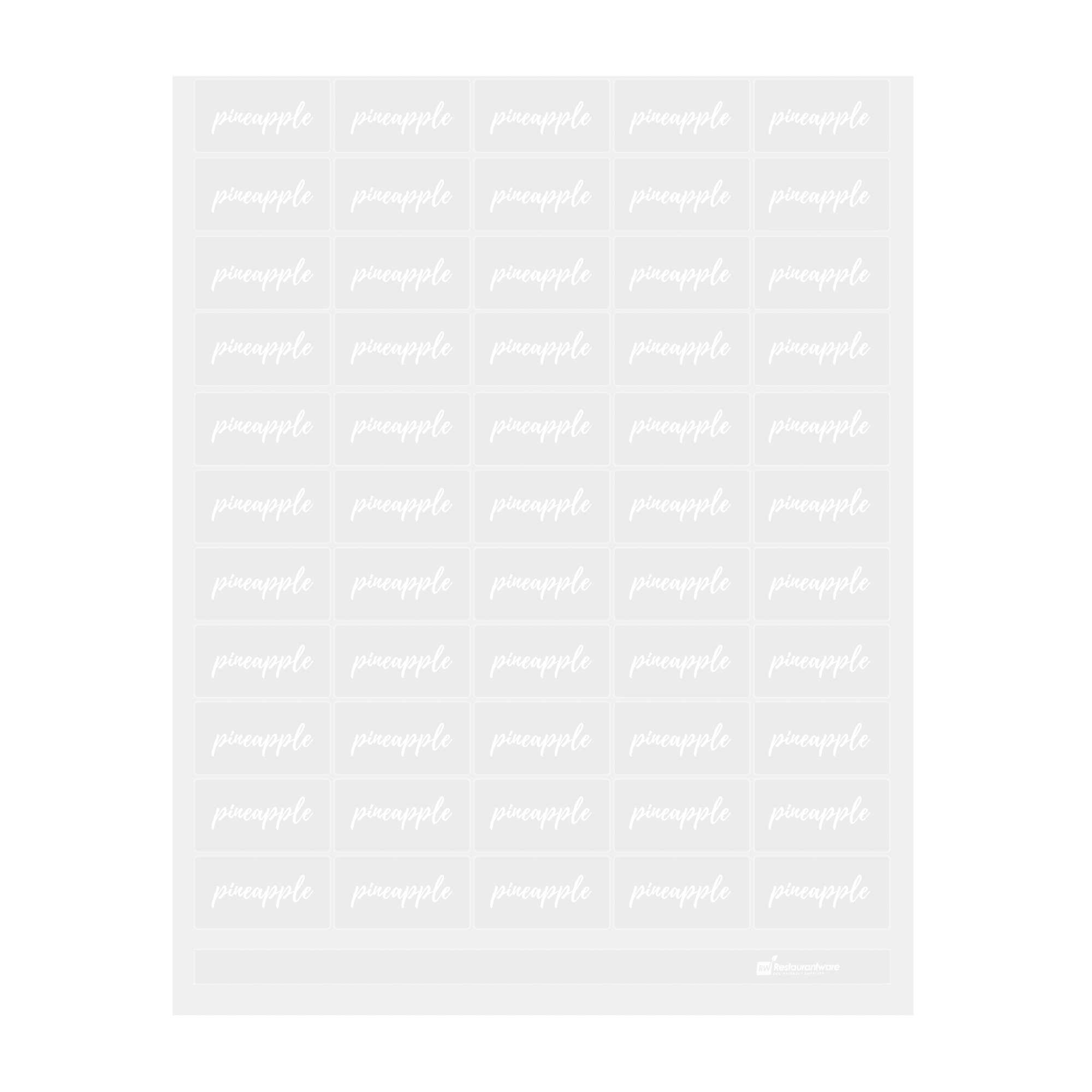 restaurantware Label Tek Plastic Pineapple Label - Clear with White Font Water-Resistant - 2" x 1" - 100 count box