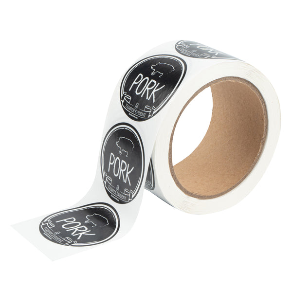 Restaurantware Label Tek Plastic Pork Label - Black With White Font Tamper-Evident - 2" X 2" - 500 Count Box