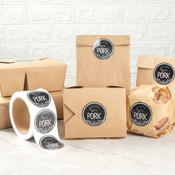 Restaurantware Label Tek Plastic Pork Label - Black With White Font Tamper-Evident - 2" X 2" - 500 Count Box