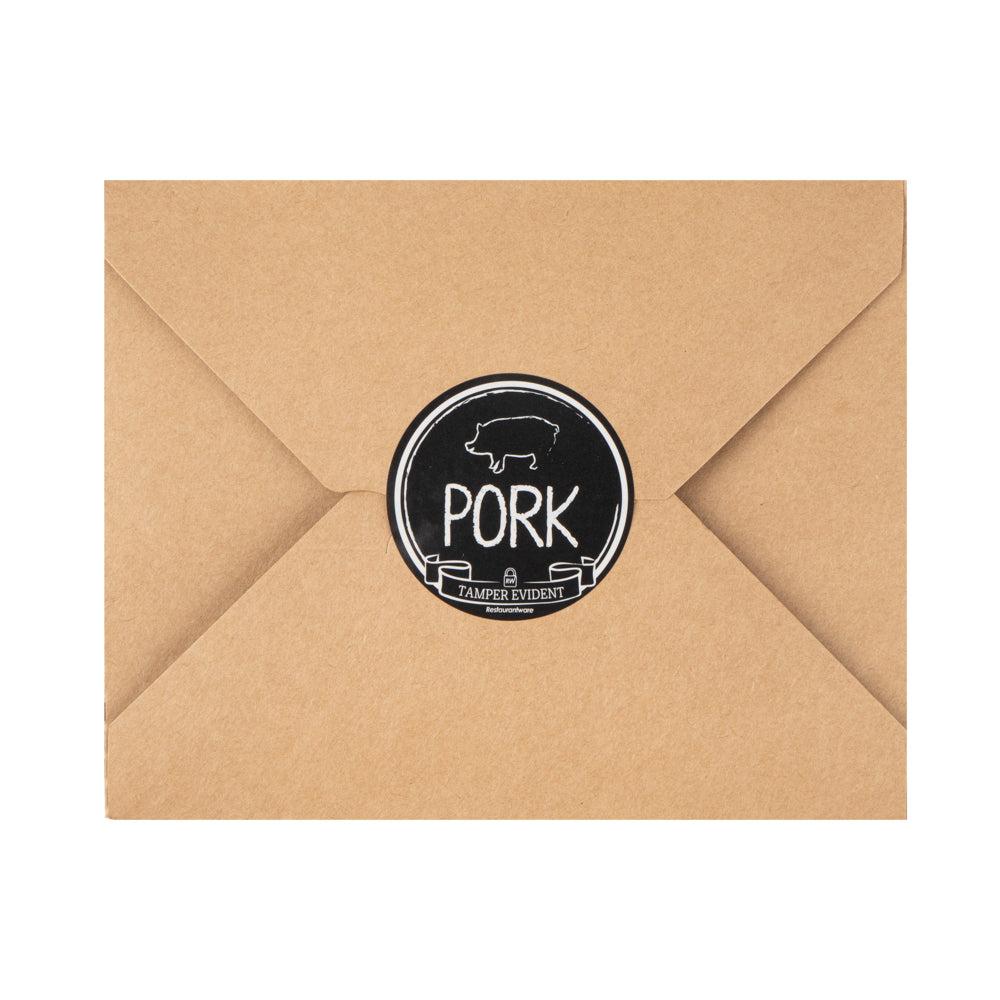 restaurantware Label Tek Plastic Pork Label - Black with White Font Tamper-Evident - 2" x 2" - 500 count box