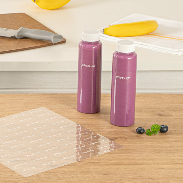 Restaurantware Label Tek Plastic Power Up Label - Clear With White Font Water-Resistant - 2" X 1" - 100 Count Box