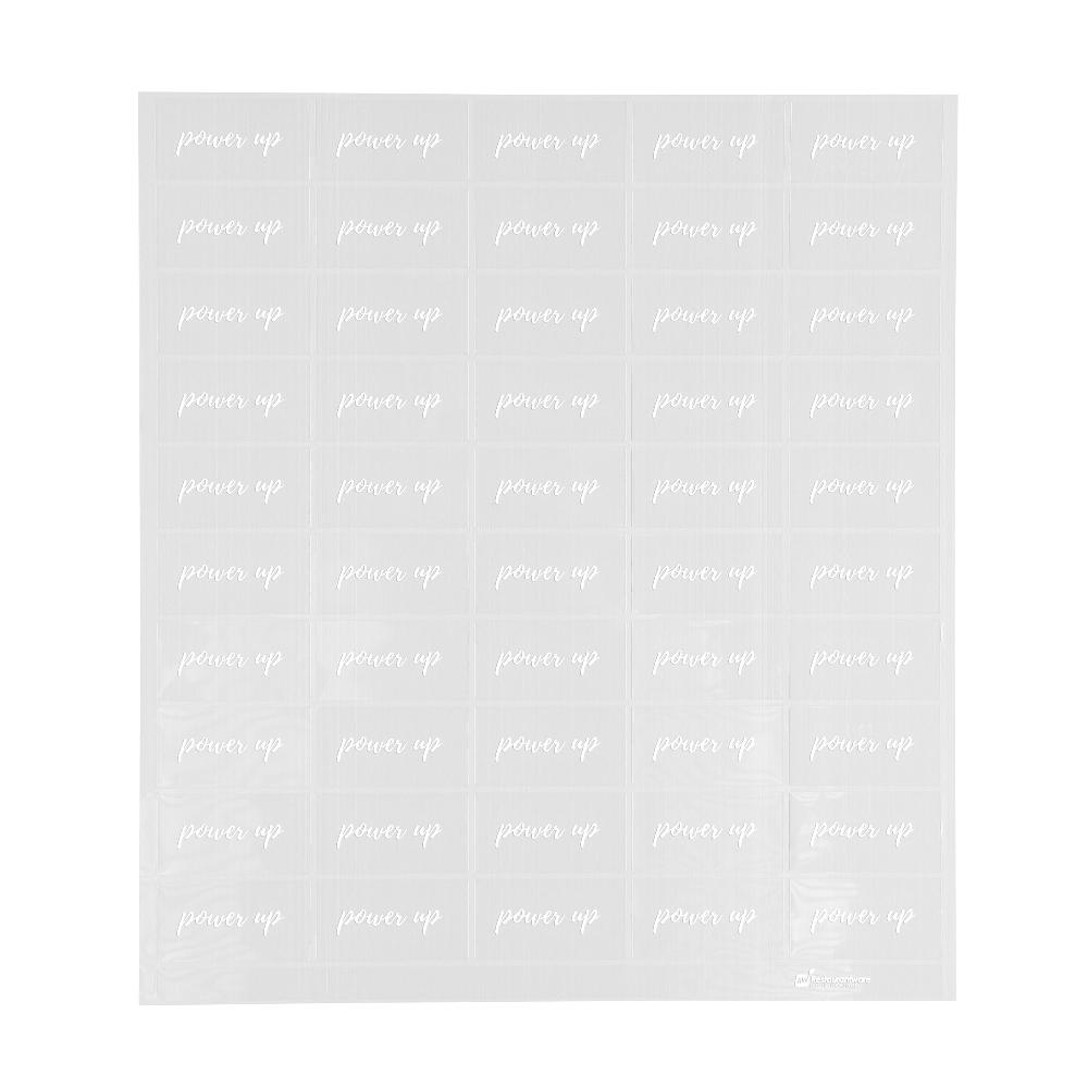 restaurantware Label Tek Plastic Power Up Label - Clear with White Font Water-Resistant - 2" x 1" - 100 count box
