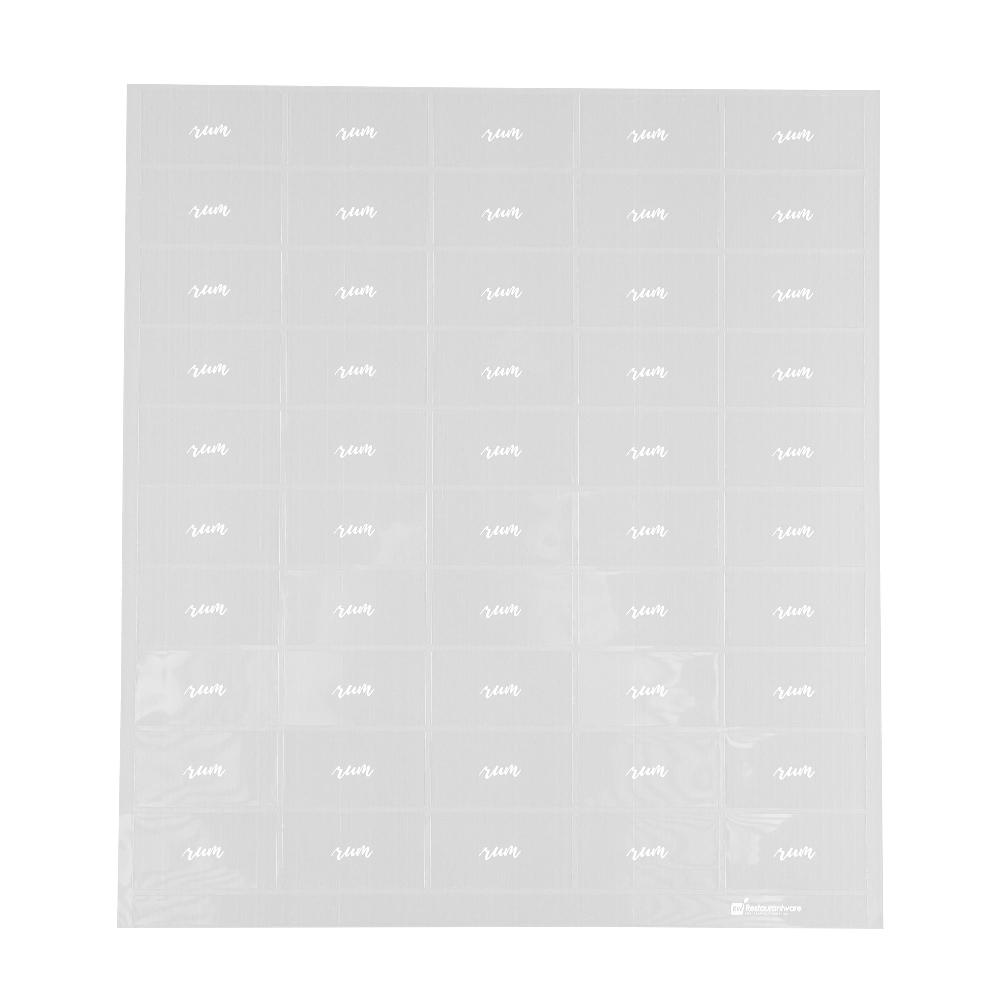 restaurantware Label Tek Plastic Rum Label - Clear with White Font Water-Resistant - 2" x 1" - 100 count box