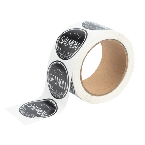 Restaurantware Label Tek Plastic Salmon Label - Black With White Font Tamper-Evident - 2" X 2" - 500 Count Box
