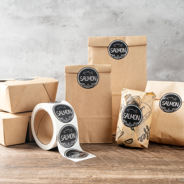 Restaurantware Label Tek Plastic Salmon Label - Black With White Font Tamper-Evident - 2" X 2" - 500 Count Box