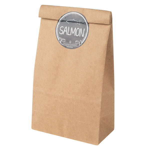 Restaurantware Label Tek Plastic Salmon Label - Black With White Font Tamper-Evident - 2" X 2" - 500 Count Box