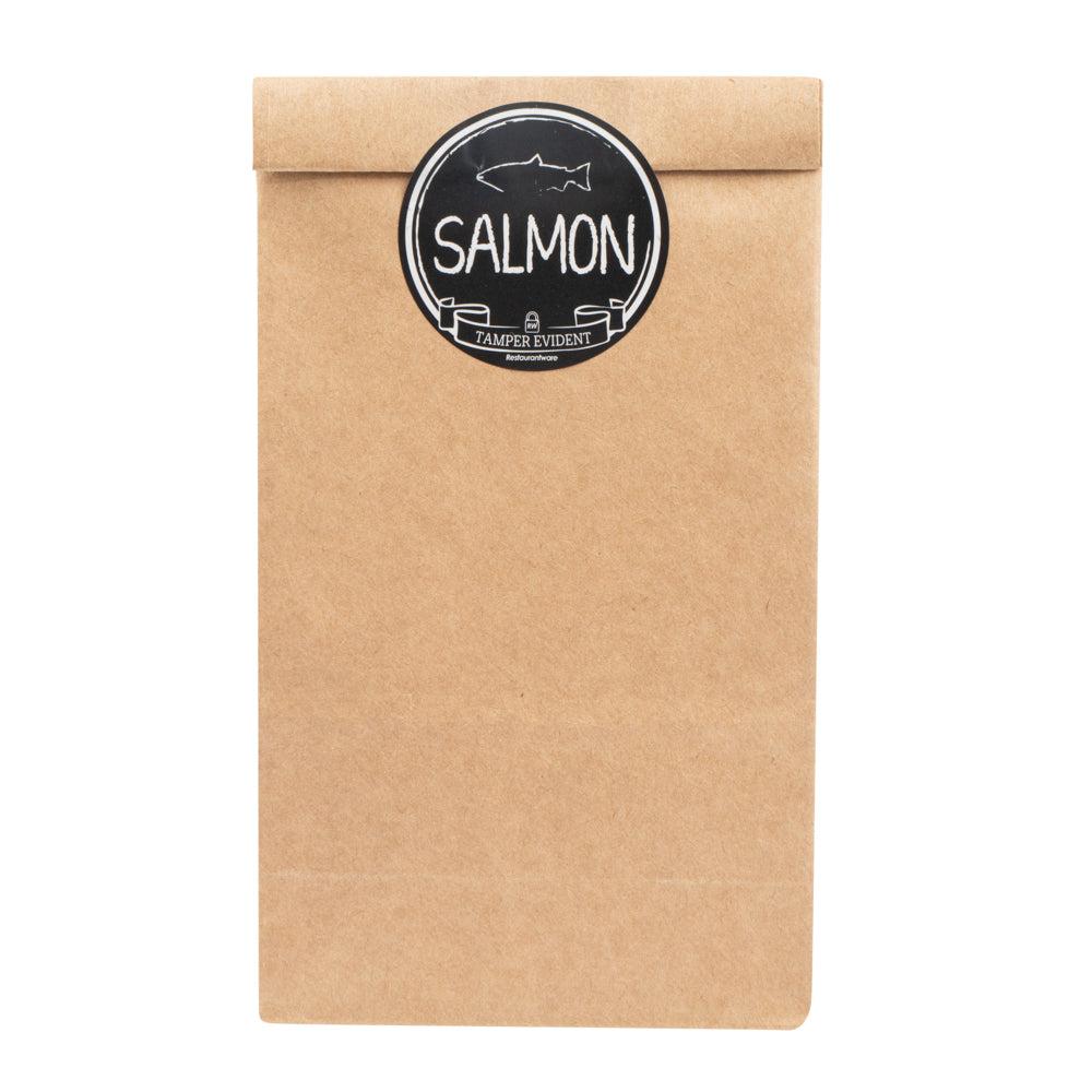 restaurantware Label Tek Plastic Salmon Label - Black with White Font Tamper-Evident - 2" x 2" - 500 count box