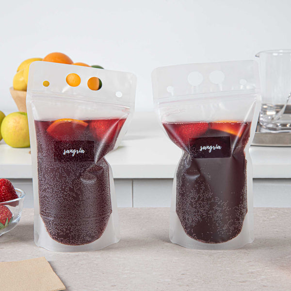 Restaurantware Label Tek Plastic Sangria Label - Clear With White Font Water-Resistant - 2" X 1" - 100 Count Box