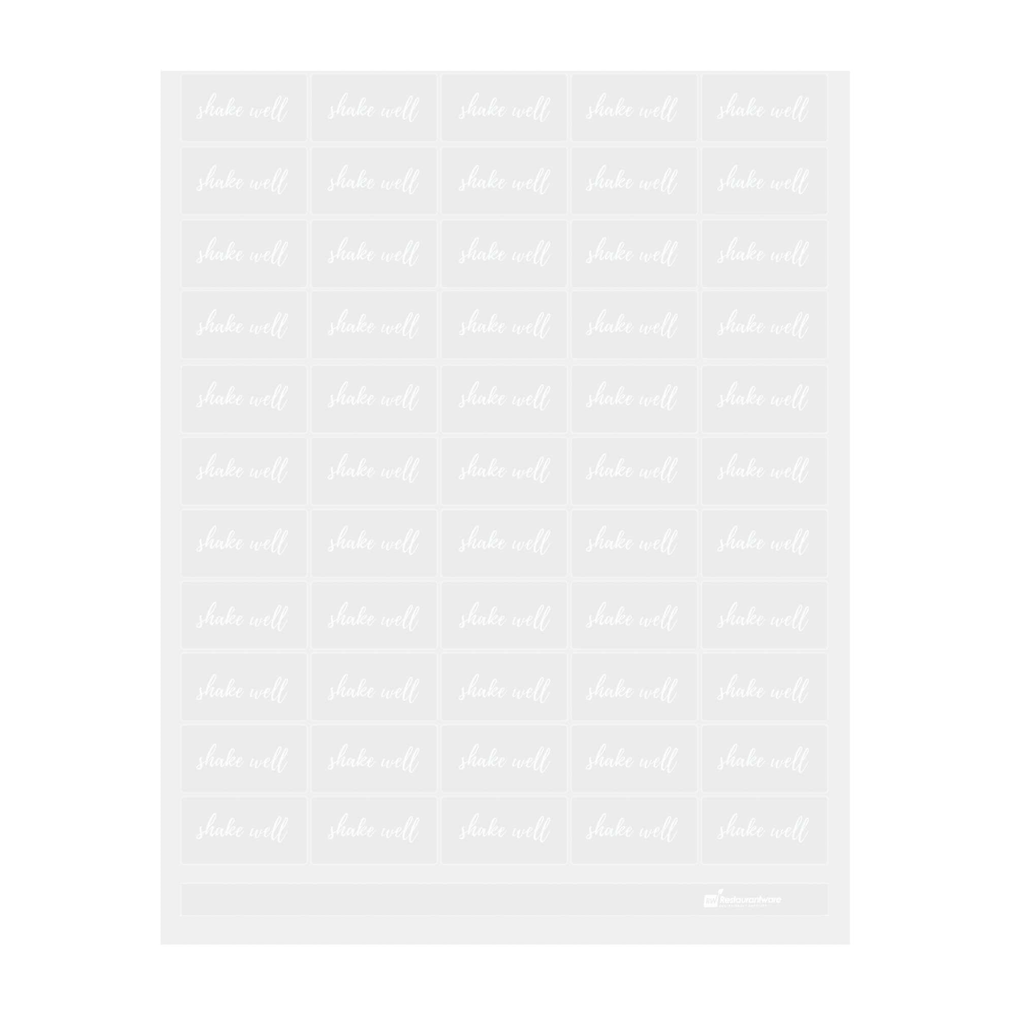 restaurantware Label Tek Plastic Shake Well Label - Clear with White Font Water-Resistant - 2" x 1" - 100 count box