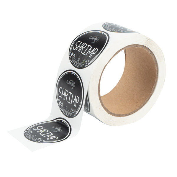 Restaurantware Label Tek Plastic Shrimp Label - Black With White Font Tamper-Evident - 2" X 2" - 500 Count Box