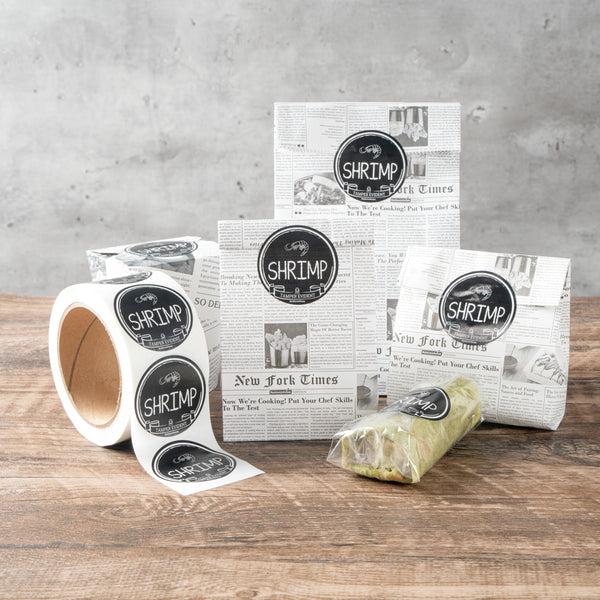 Restaurantware Label Tek Plastic Shrimp Label - Black With White Font Tamper-Evident - 2" X 2" - 500 Count Box