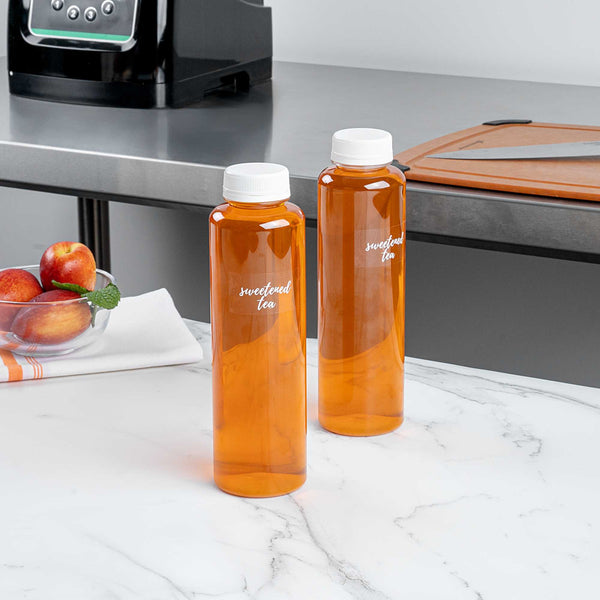 Restaurantware Label Tek Plastic Sweetened Tea Label - Clear With White Font Water-Resistant - 2" X 1" - 100 Count Box