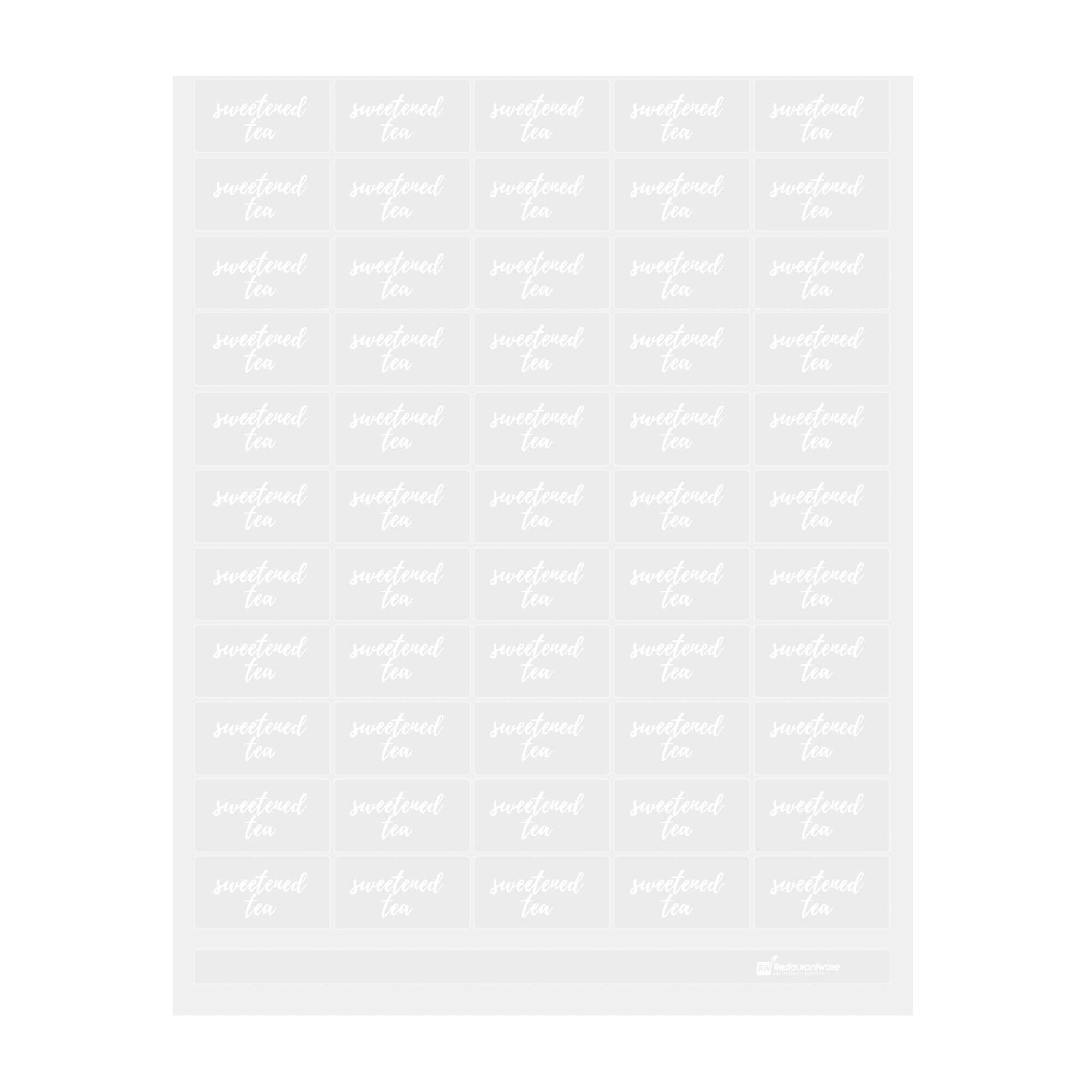 restaurantware Label Tek Plastic Sweetened Tea Label - Clear with White Font Water-Resistant - 2" x 1" - 100 count box