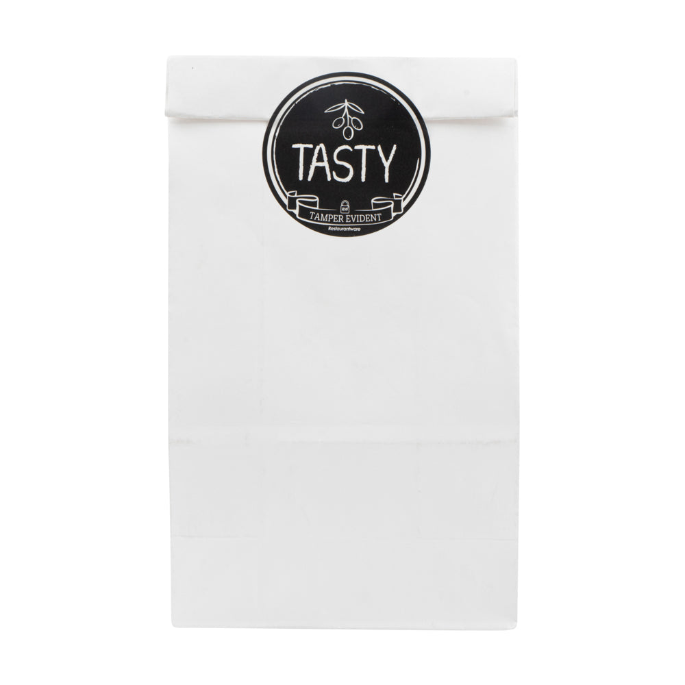 restaurantware Label Tek Plastic Tasty Label - Black with White Font Tamper-Evident - 2" x 2" - 500 count box