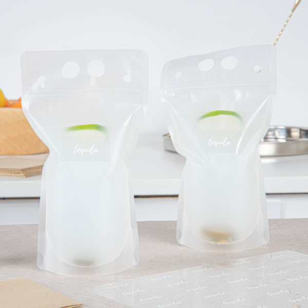 Restaurantware Label Tek Plastic Tequila Label - Clear With White Font Water-Resistant - 2" X 1" - 100 Count Box