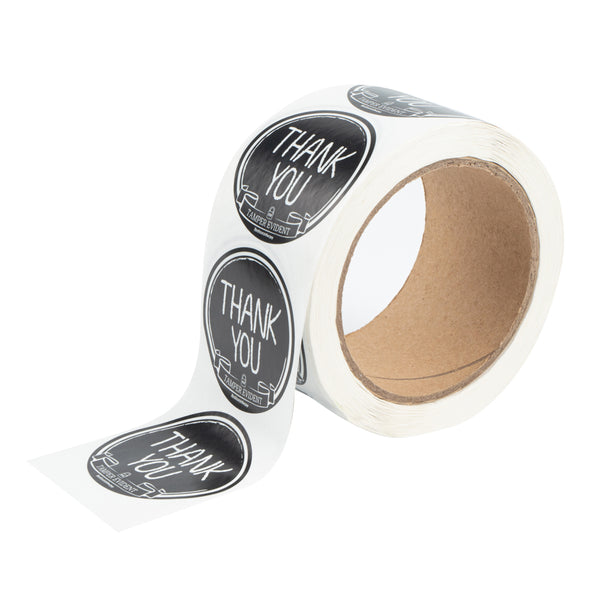 Restaurantware Label Tek Plastic Thank You Label - Black With White Font Tamper-Evident - 2" X 2" - 500 Count Box
